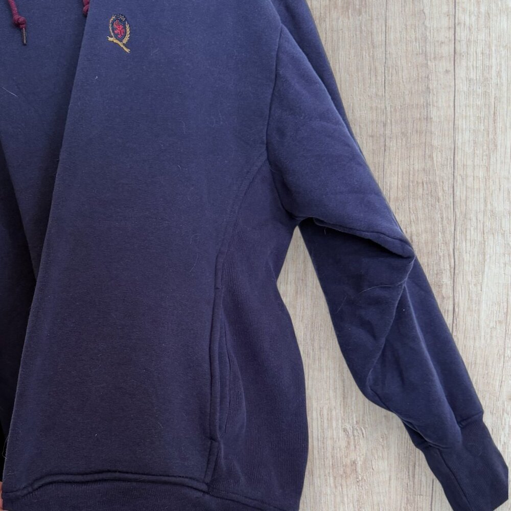 Vintage Tommy Hilfiger Crest Hoodie Rugby Striped Hood Colorblock Distressed L - Picture 6 of 12